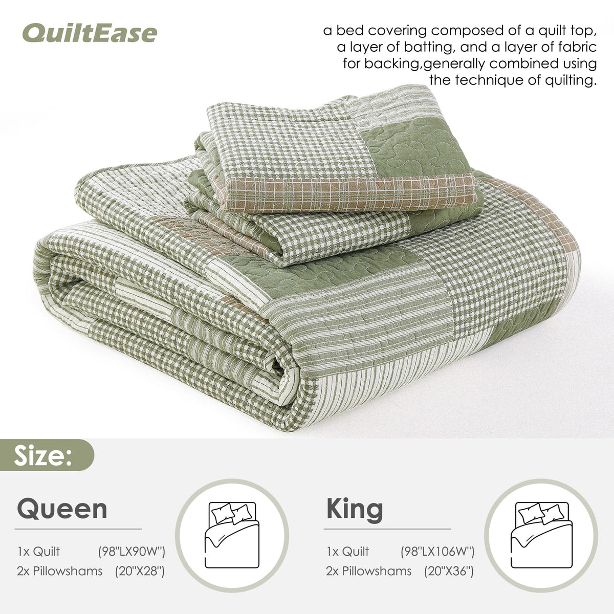 Quilt Set - 100% Cotton Farmhouse Reversible Plaid Bedding