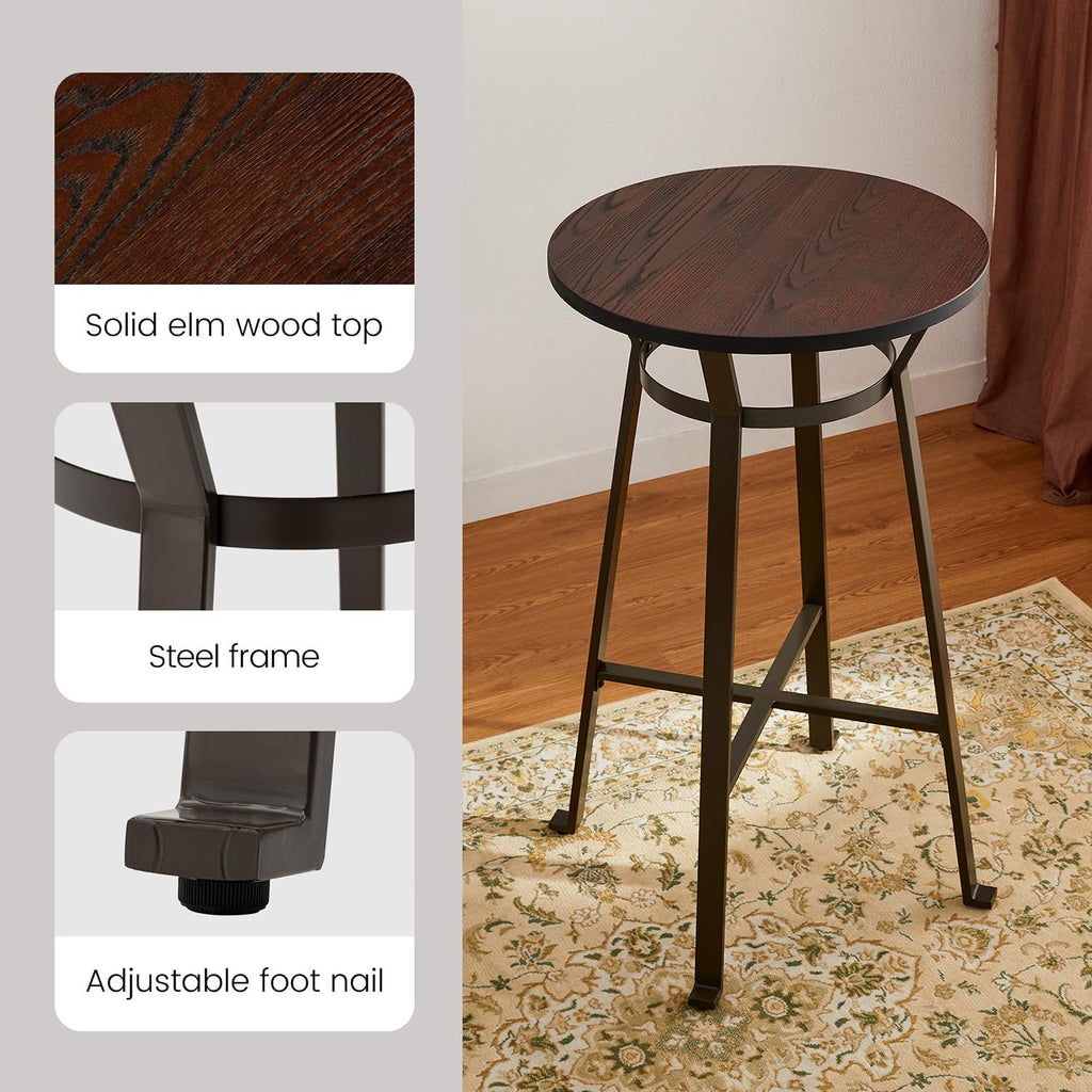 41.25" H Round Bar Table, Bistro Pub Table with Solid Wood Top and Metal Footrest, Rustic Industrial Small Bar Height