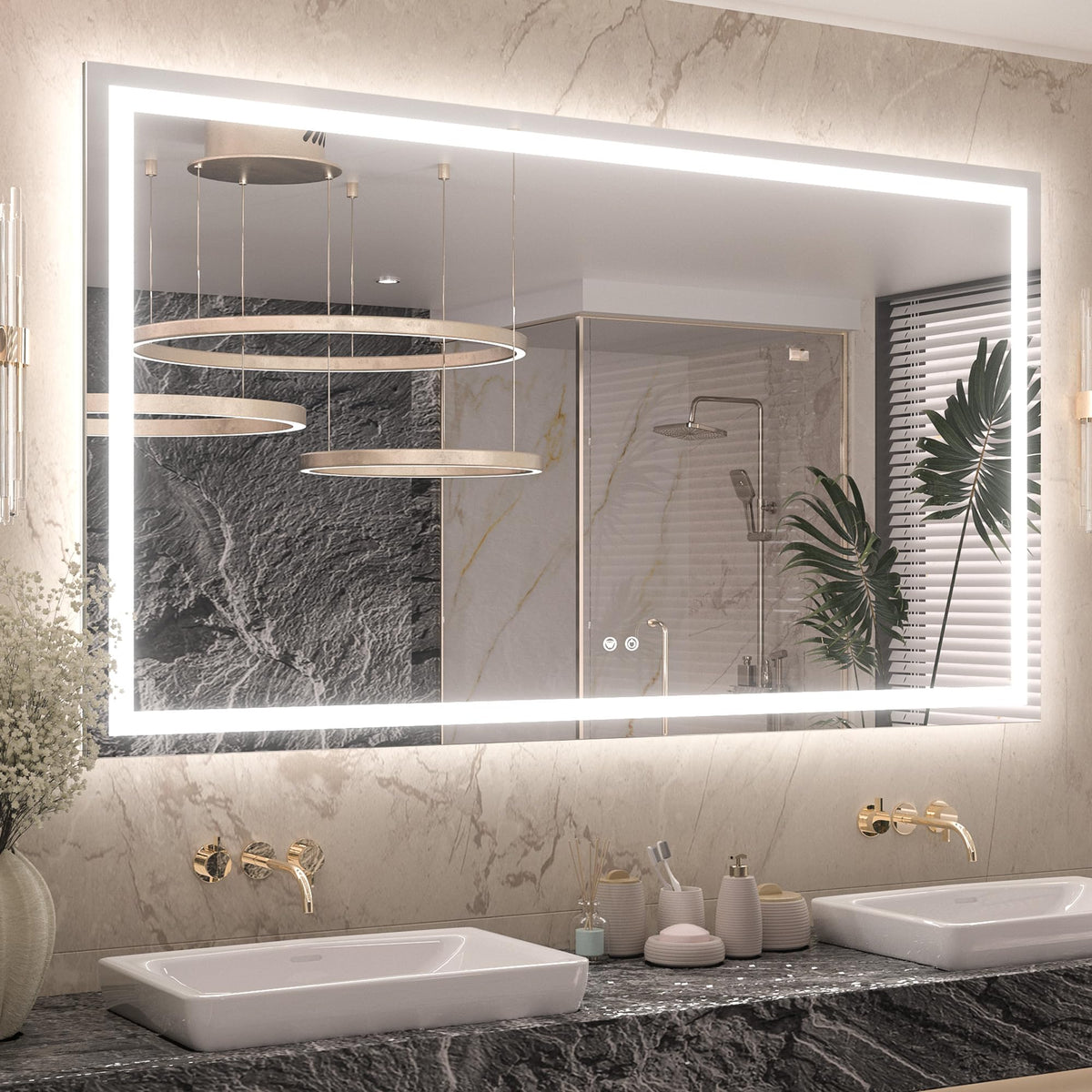 60x36 Inch LED Bathroom Mirror with Lights, Frontlit & Backlit