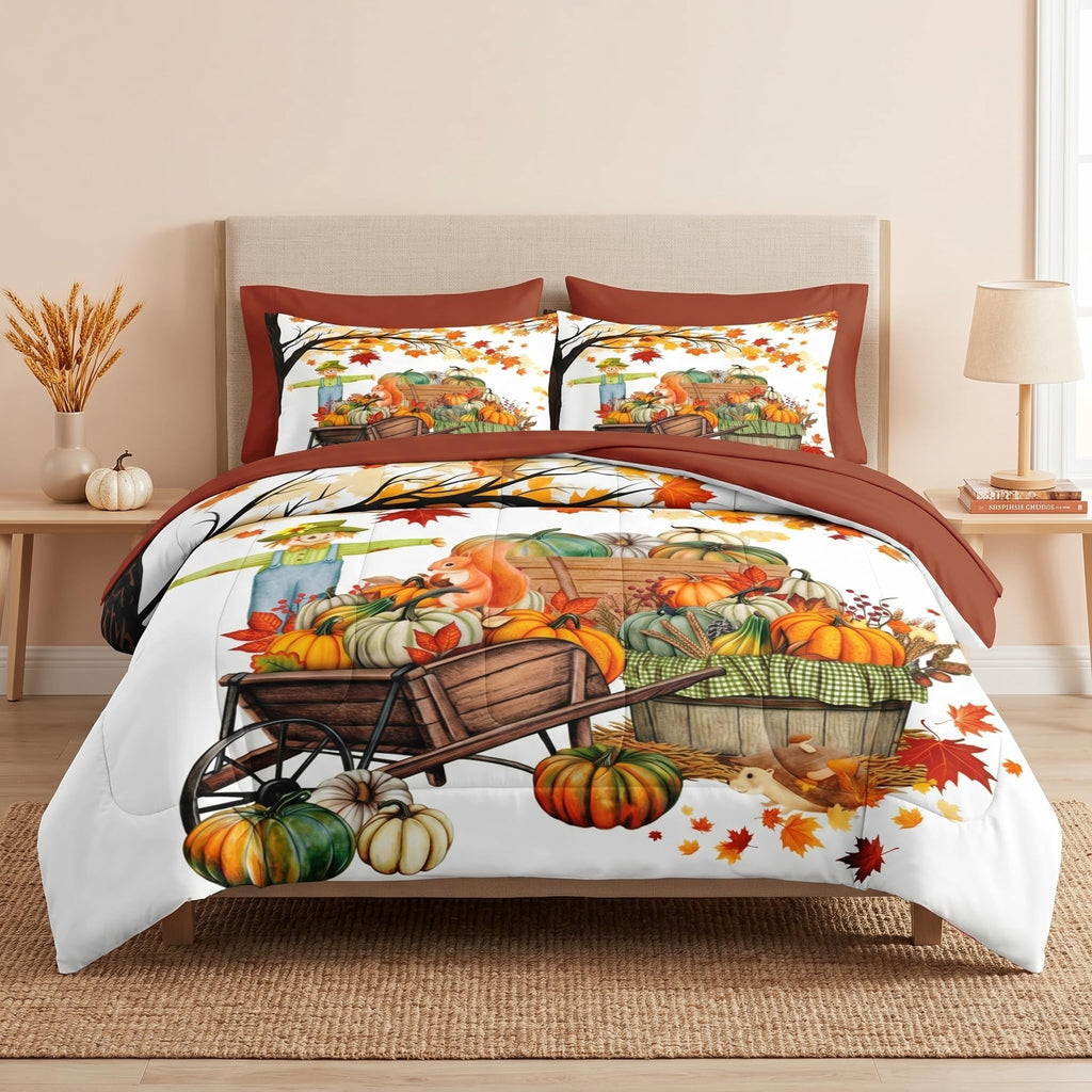 Fall Comforter Set with Sheets, 7 Pieces Farmhouse Bedding