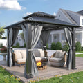 8.5' x 8.5' Outdoor Hardtop Gazebo - Aluminum Heavy-Duty Double Roof Vented Gazebo with Breathable Netting & Privacy
