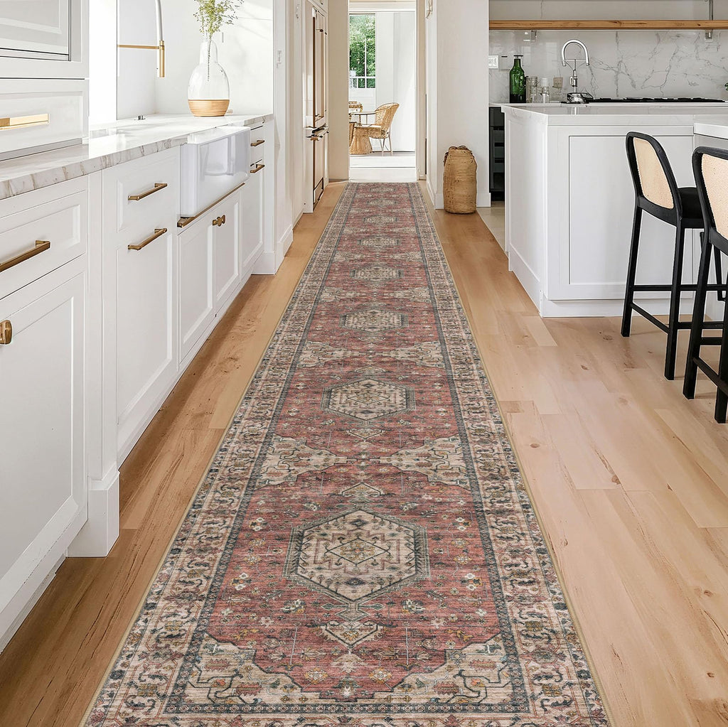 Extra Long Runner Rug 2.6x20 Washable Hall Rug Terracotta