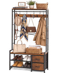 Hall Tree with Bench and Shoe Storage, Rustic Brown