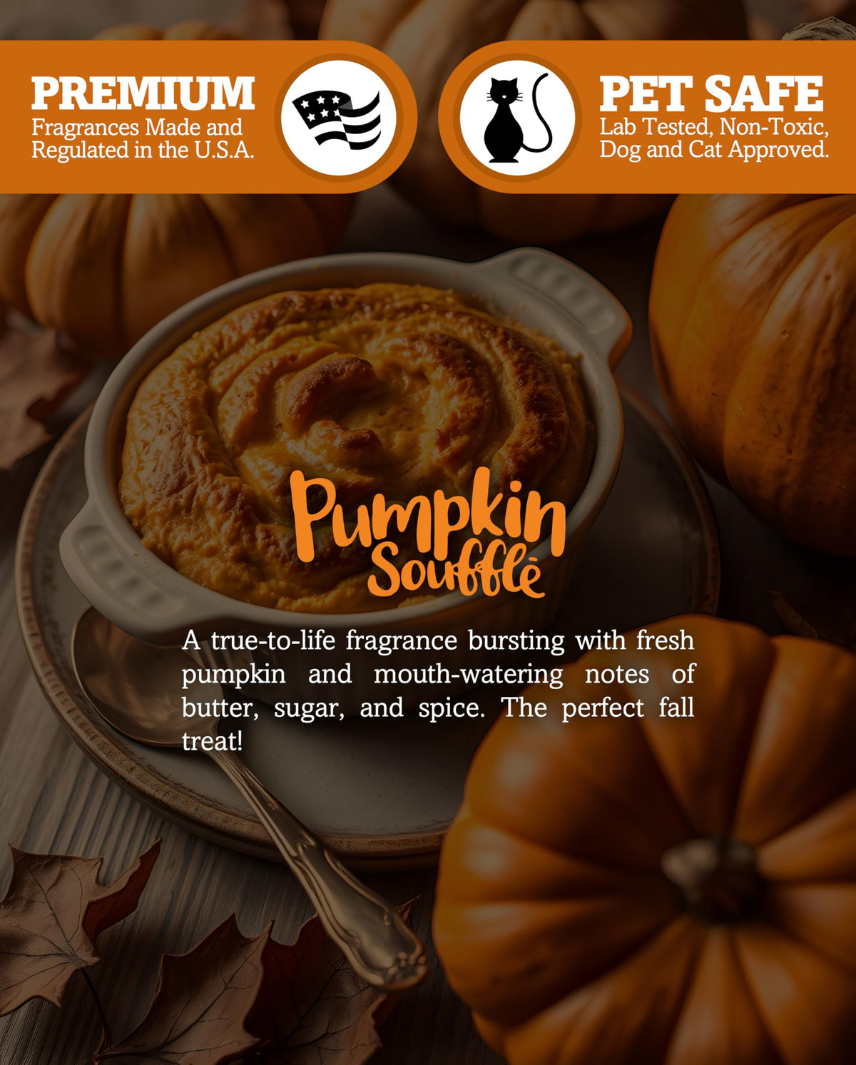 Pumpkin Souffle Premium Wax Melts 4 Pack - 12 Oz., Strong & Long Lasting, Non-Toxic - Made with Essential & Natural