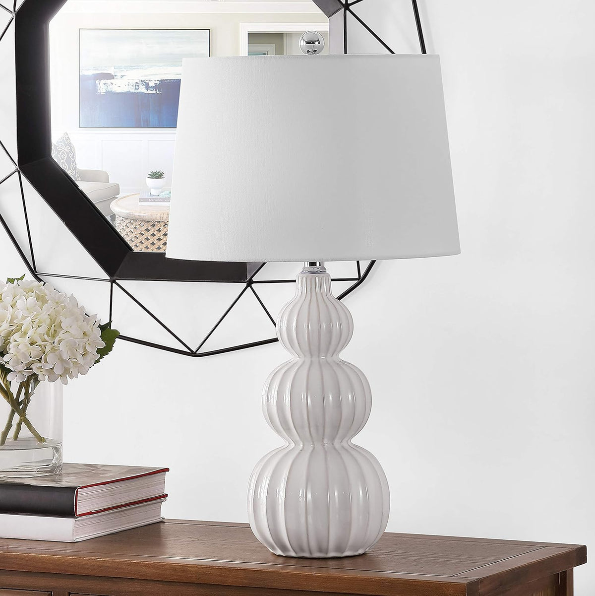 Corina White Triple Gourd Ceramic 26-inch Bedroom Living Room Home Office Desk Nightstand Table Lamp (LED Bulb Included)