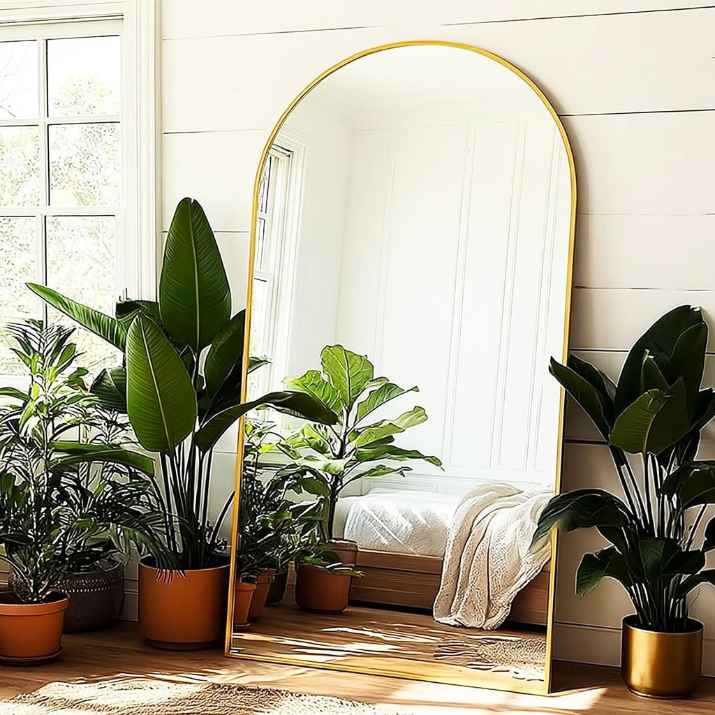 Full Length Floor Mirror, 91x46 Inch Oversized Arched Standing Mirror in Gold, Dressing Room - Elegant Freestanding