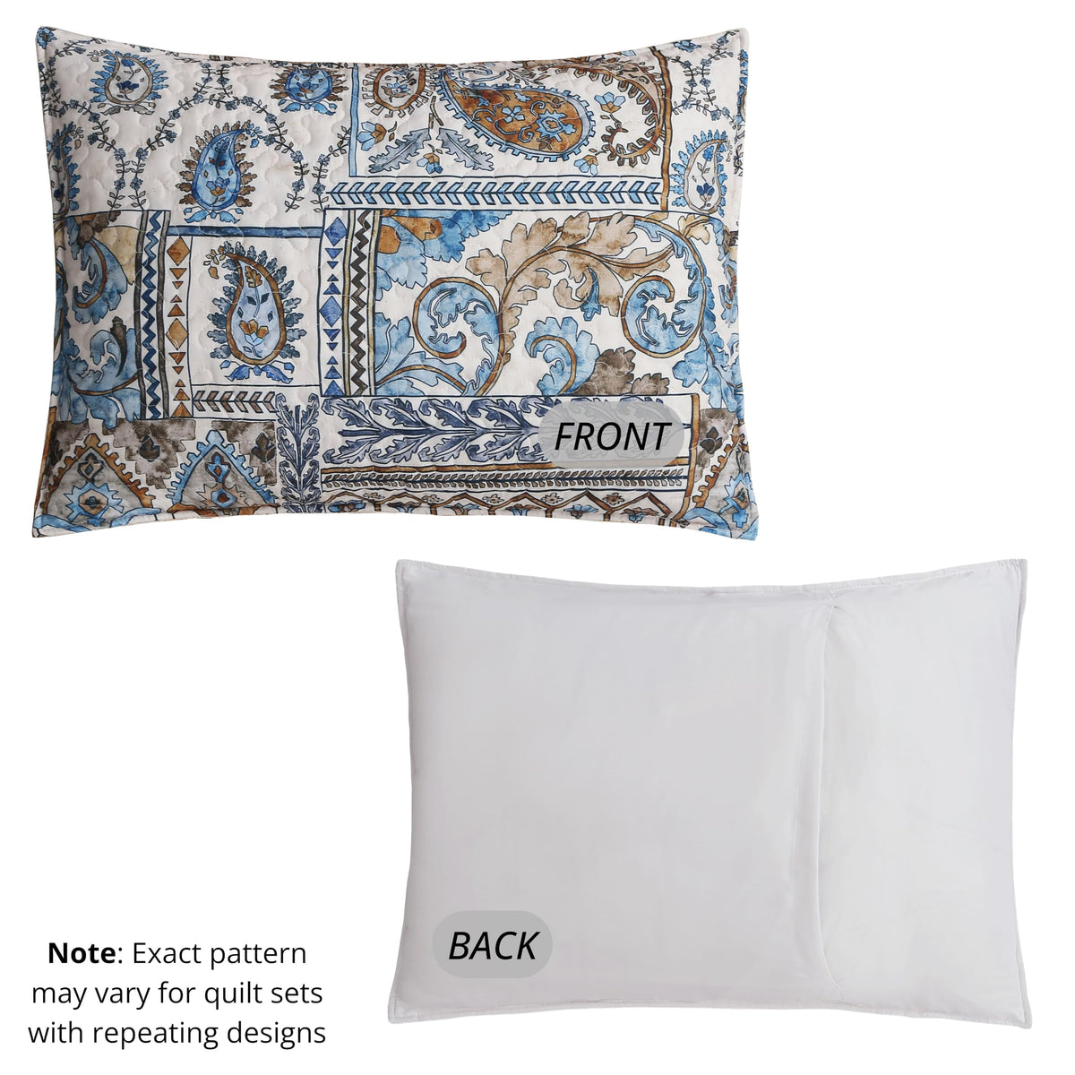 3 Piece Lodge Quilt Bedding Set - Rustic Country Reversible Comforter Set with Decorative Pillow Shams - Blue