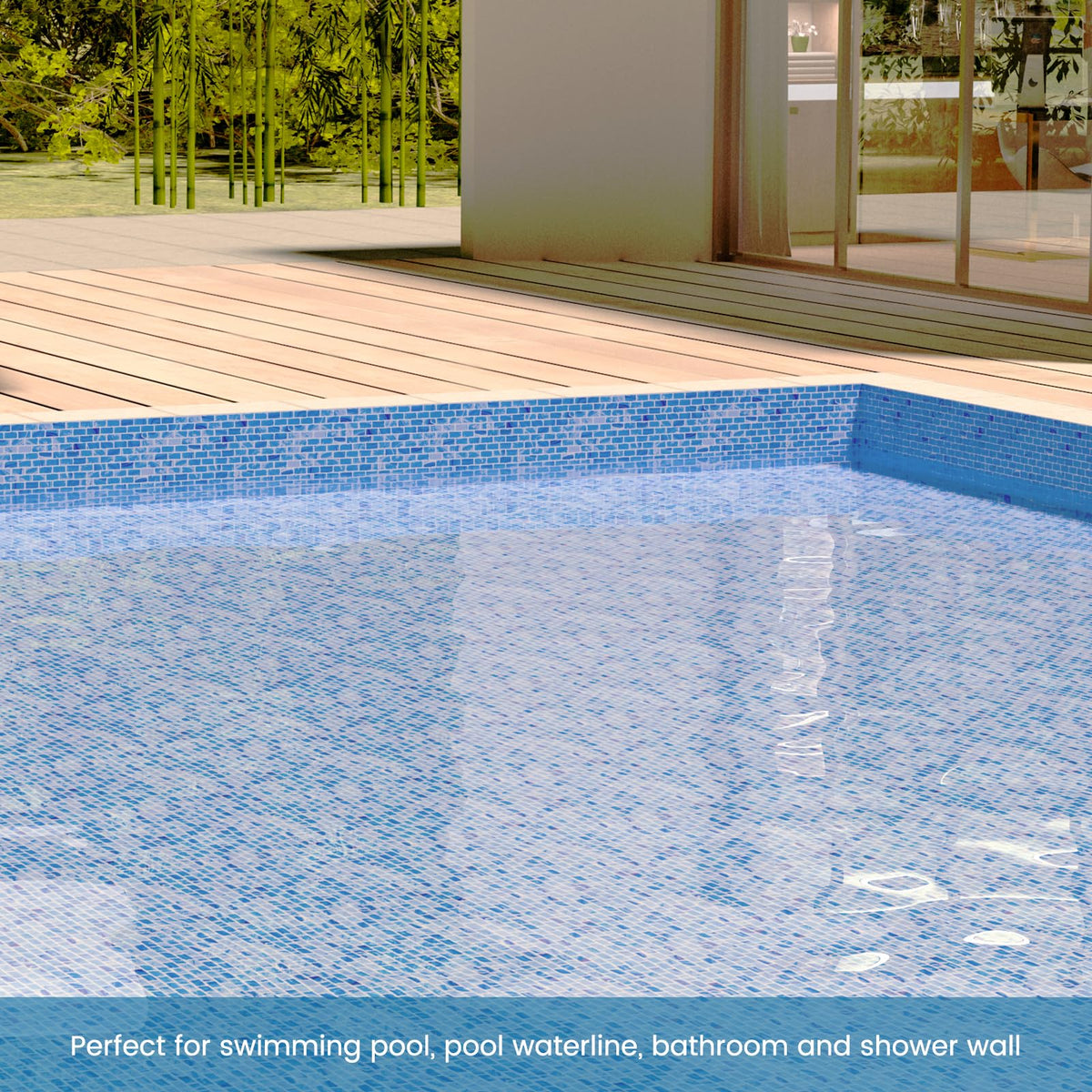 Glass Mosaic Tile Blue Line 12 x 12 Inch Glossy Glass Tile for Swimming Pool Backsplash Shower Waterline Fountain Spa