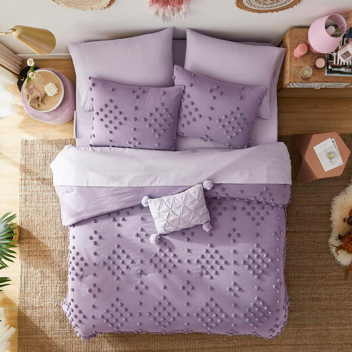 Comforter Set - 7 Pieces Pom Tufted Bed in a Bag Bedding Set