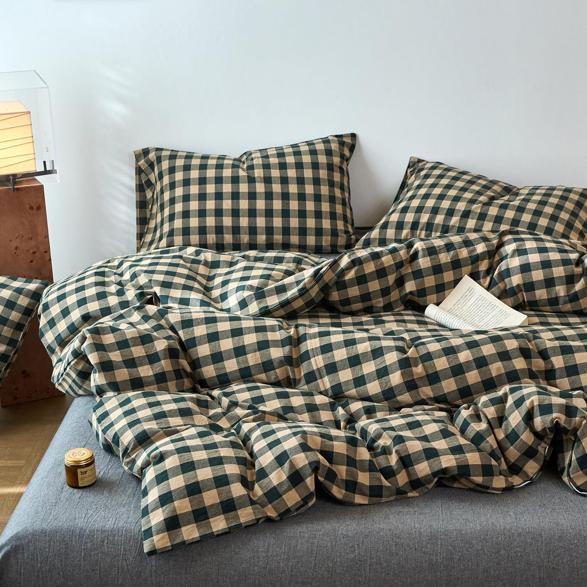 Boho Washed Cotton Plaid Duvet Cover Checkered Bedding