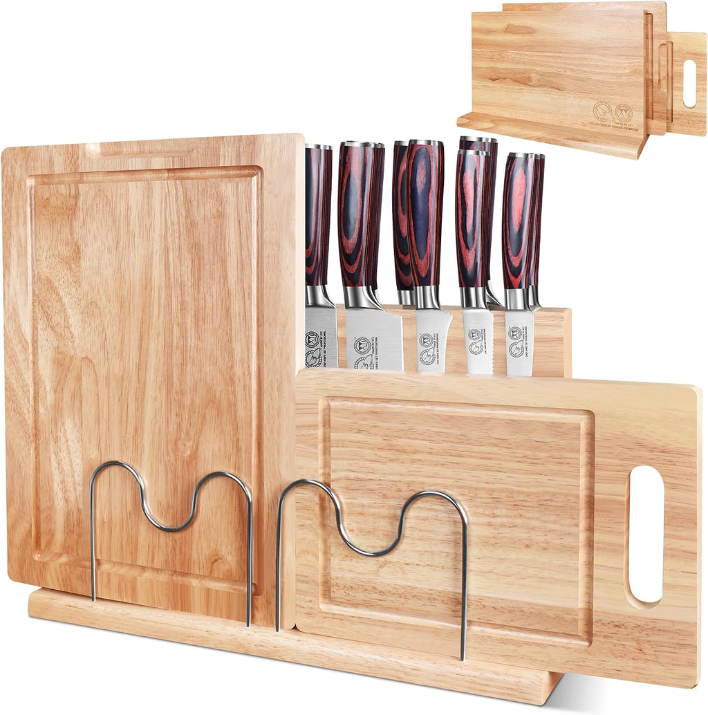 Authentic Since 1986, Magnetic Knife Block with Cutting Boards | Natural Wood, Countertop Knife Organizer