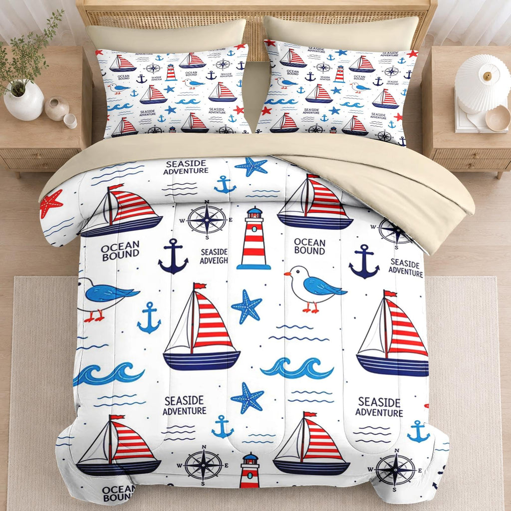 Comforter Set with Sheets, 7 Pieces Beach Ocean Bedding