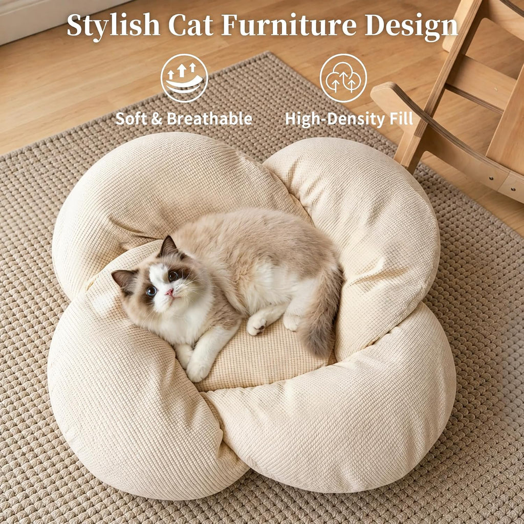Elevated Cat Bed Wooden, Cat Couch Fluffy, Cat Sofa Flower for Indoor Cats, Raised Cat Bed with Washable Fluffy
