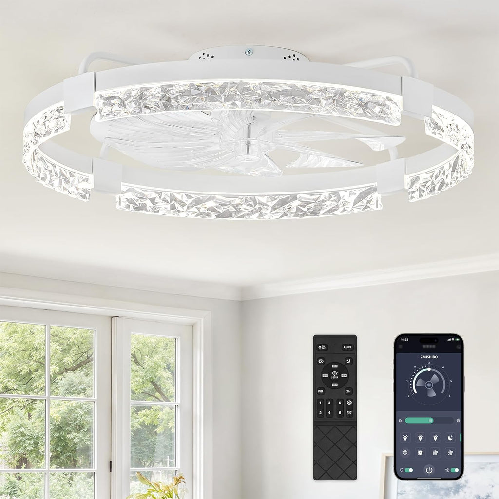 24" Flush Mount Ceiling Fan with Light