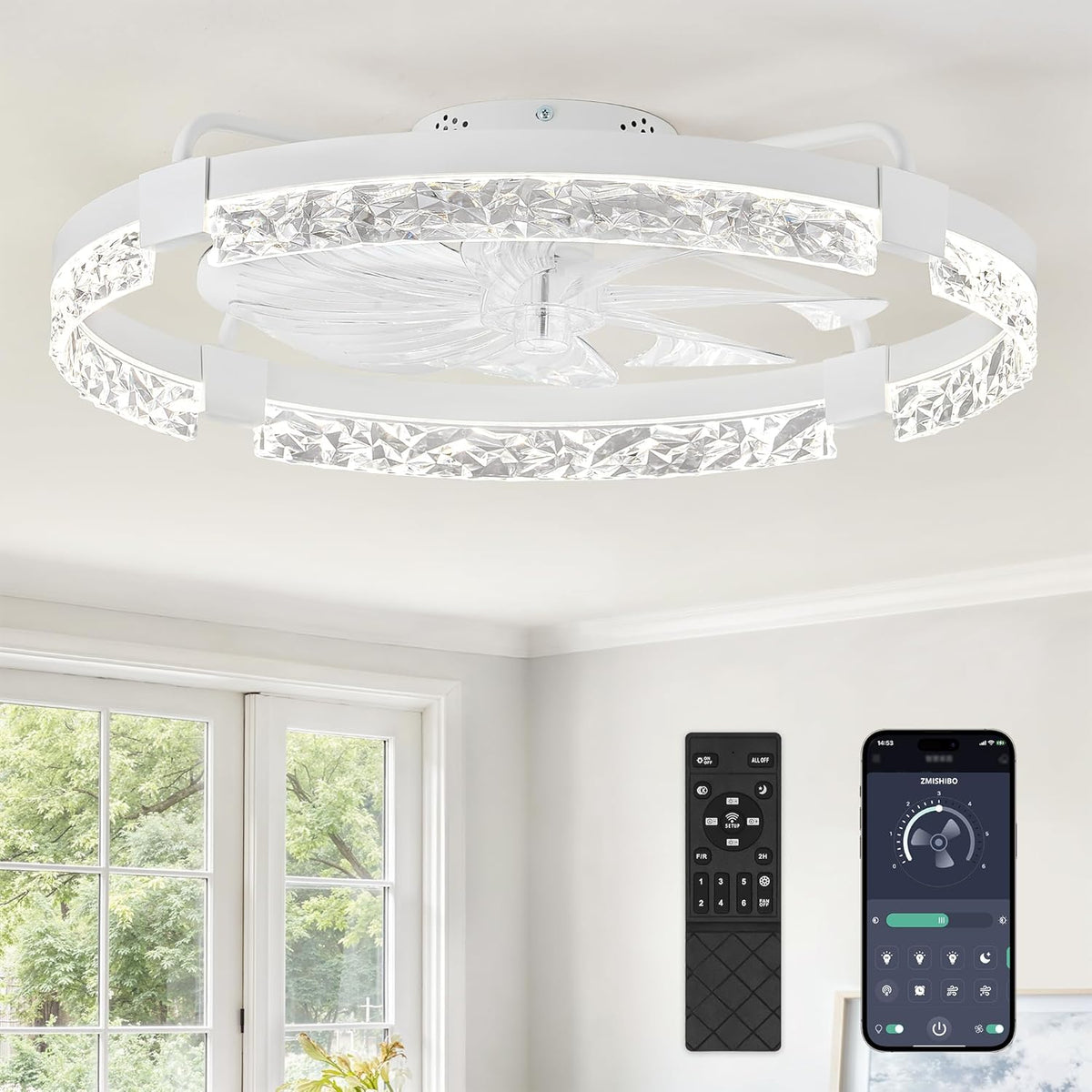 24" Flush Mount Ceiling Fan with Light