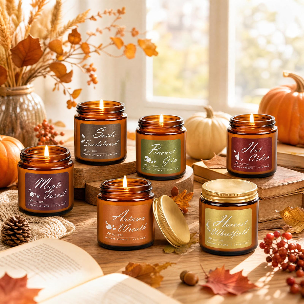 Fall Scented Candles, 6 Pack Fall Candles Scented Natural Soy Wax