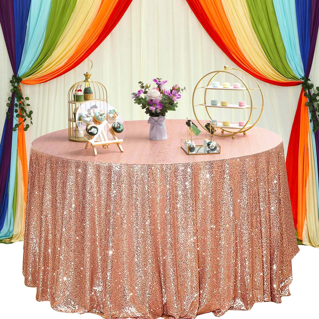 Rose Gold Sequin Tablecloth 120" Round
