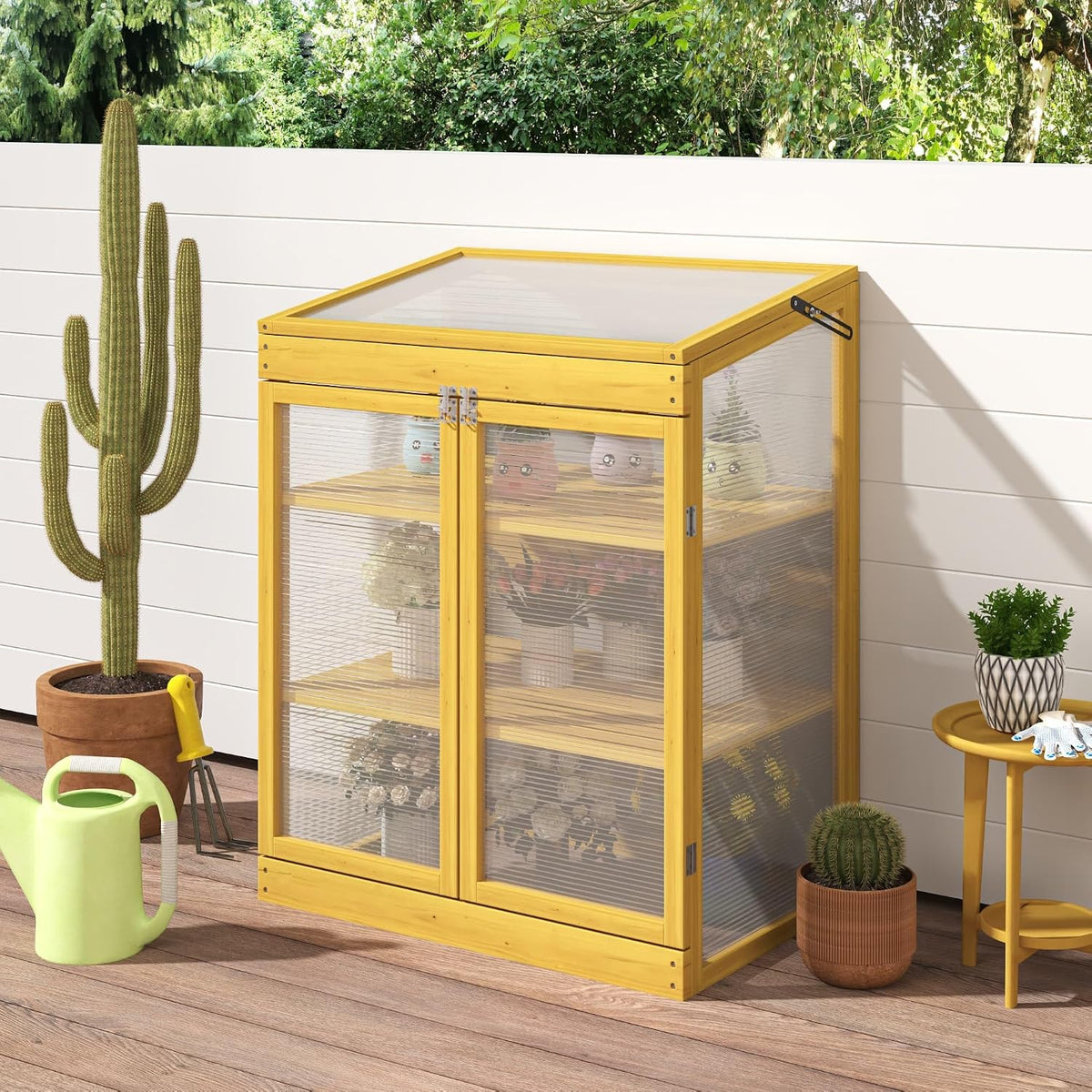 2-Tier Wooden Cold Frame Greenhouse, Garden Portable Mini Cabinet, Flower Shelf Bed for Outdoor Indoor Use