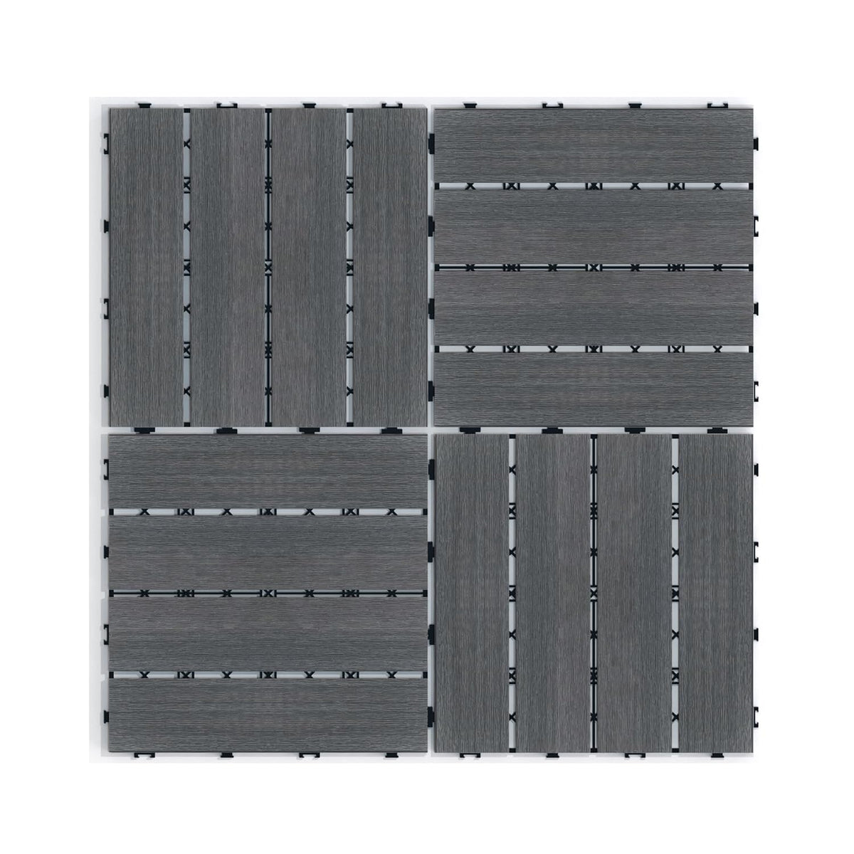 Wood Plastic Composite Interlocking Patio Deck Tiles, 22 Pack 12"x12" Premium Waterproof Porch Decking Tiles, All