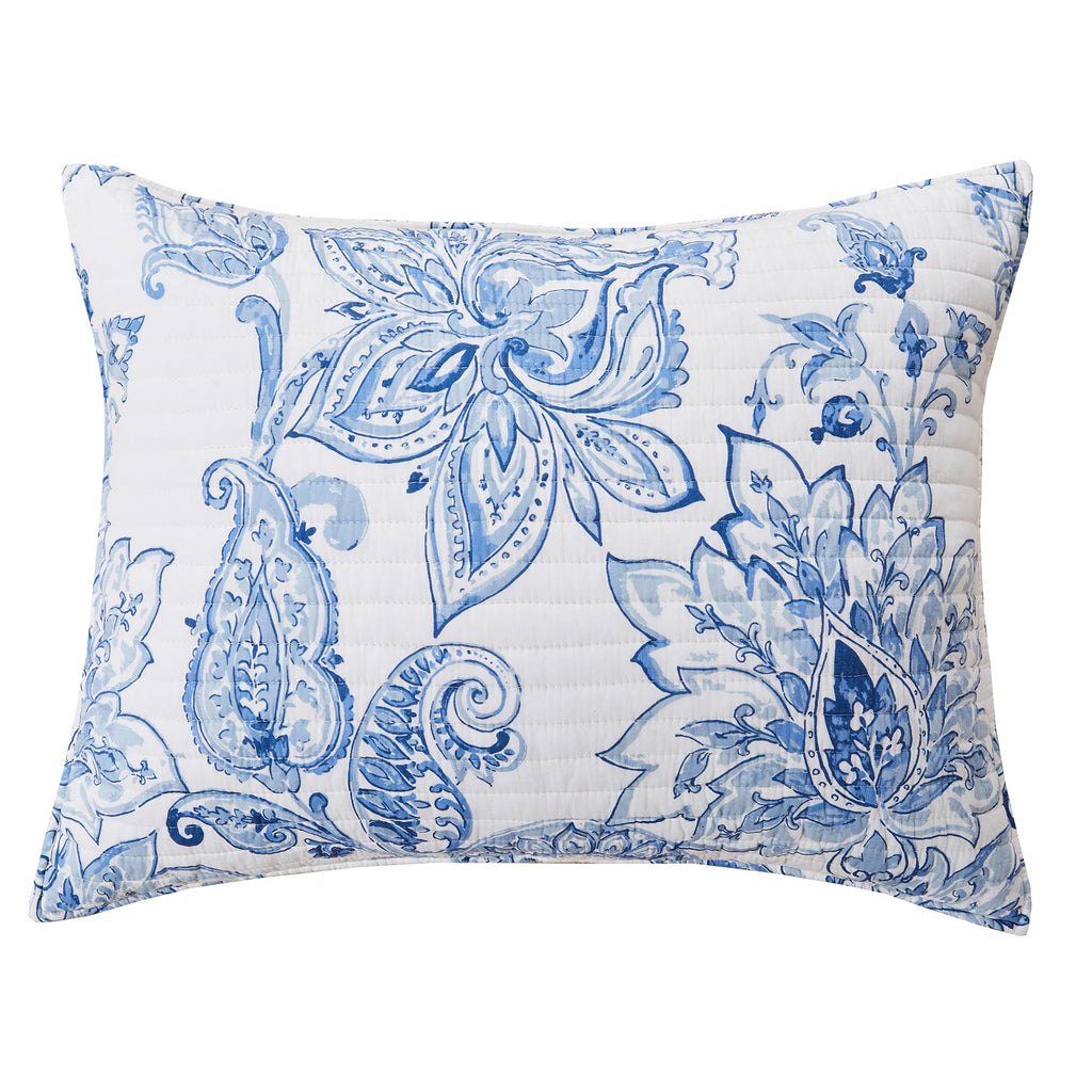 Bennett Quilt Set - Quilt + One Standard Pillow Sham - Floral Paisley - Blue and White - Quilt
