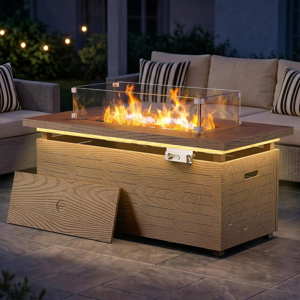 51" Outdoor Propane Fire Pit Table Rectangle Gas Firepit for Outside Patio | 50,000 BTU Fireplace Fire Table w Wind