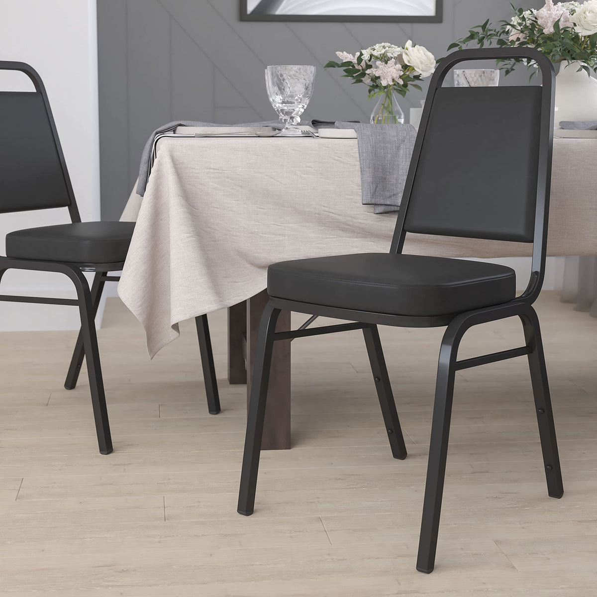 Hercules Trapezoidal Back Stackable Banquet Chair, Black