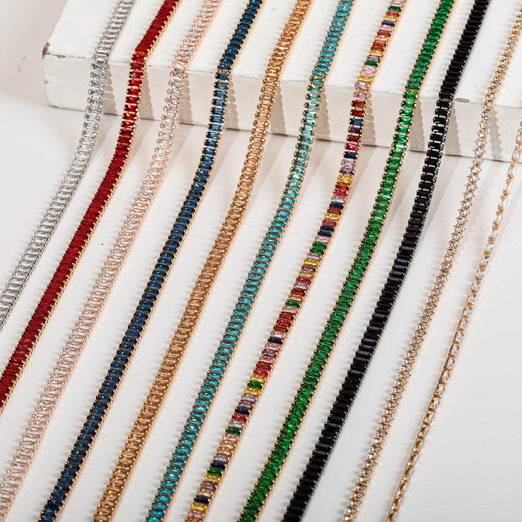 Rectangle Zircon Rhinestones Close Chain Beaded Trim for Sewing Crafts,DIY Decoration(Rainbow Crystal) - 1 Yards