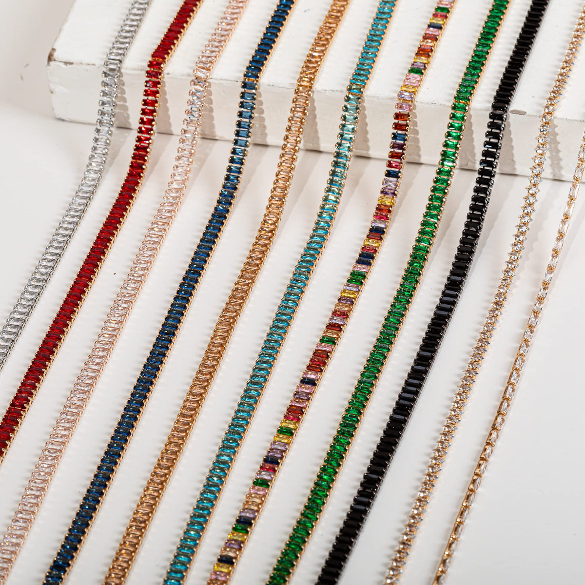 Rectangle Zircon Rhinestones Close Chain Beaded Trim for Sewing Crafts,DIY Decoration(Rainbow Crystal) - 1 Yards