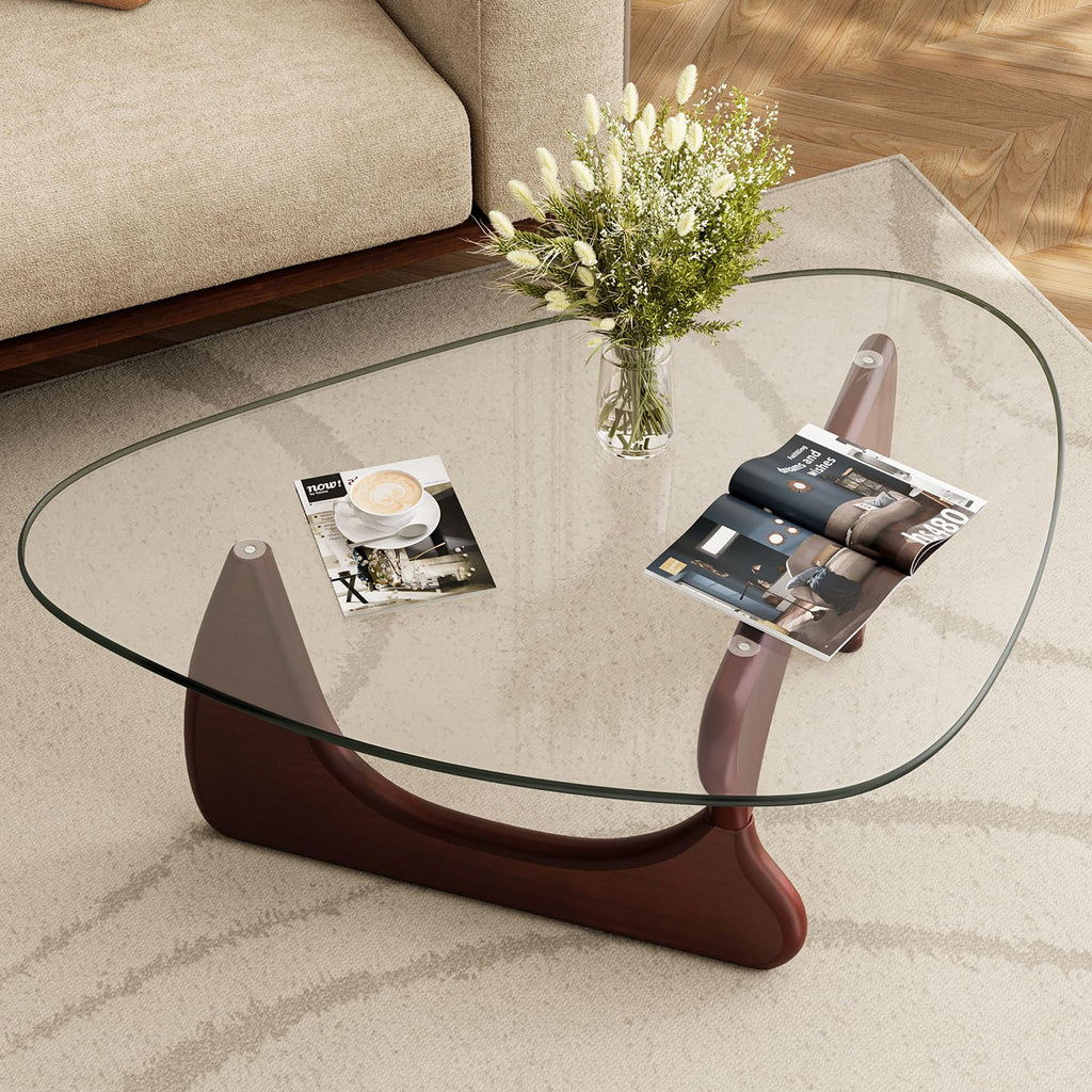 Inspired Noguchi Style Modern Glass Coffee Table, Mid Century Triangle Coffee Table Bedroom Reception Office Tables