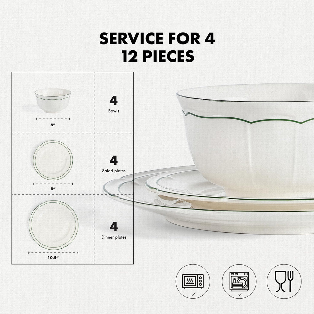 Lagasse Victory 12-Piece Dinnerware Set Porcelain, Plates and Bowls Set, Dishwasher and Microwave Safe, Dish Set for
