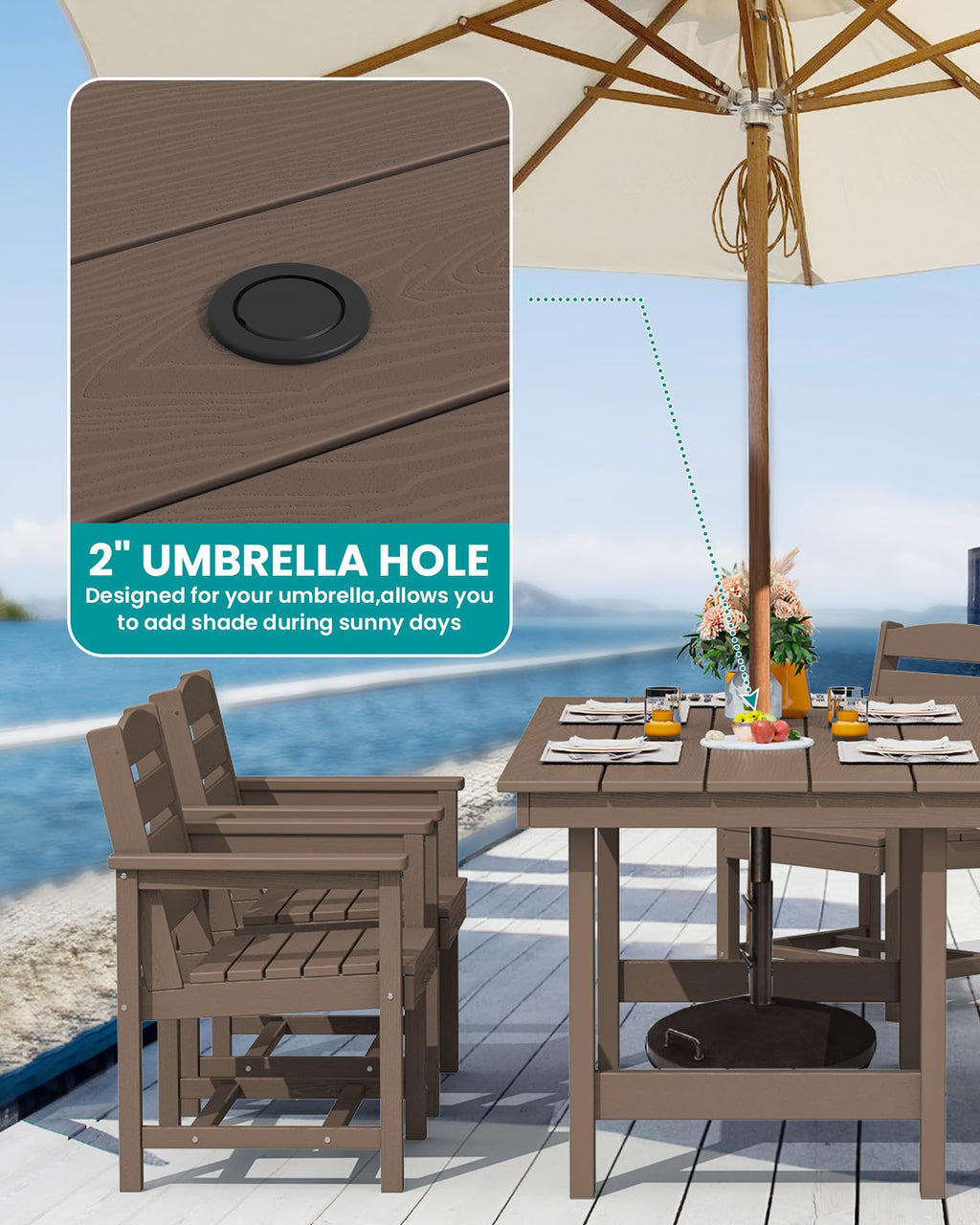 5 Pcs HDPE Patio Dining Set, Outdoor Dining Set for 4, Coffee