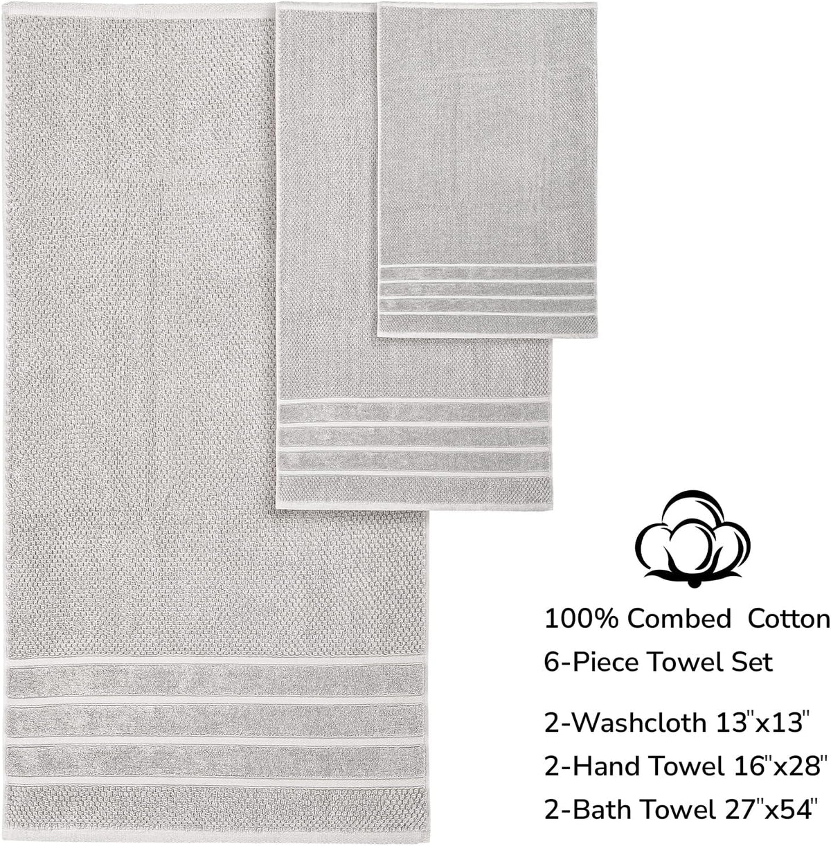 & Stitch 100% Cotton 625 GSM Bath Towel Set of 6, Ultra Soft Highly Absorbent 2 Bath Towels, 2 Hand Towels & 2
