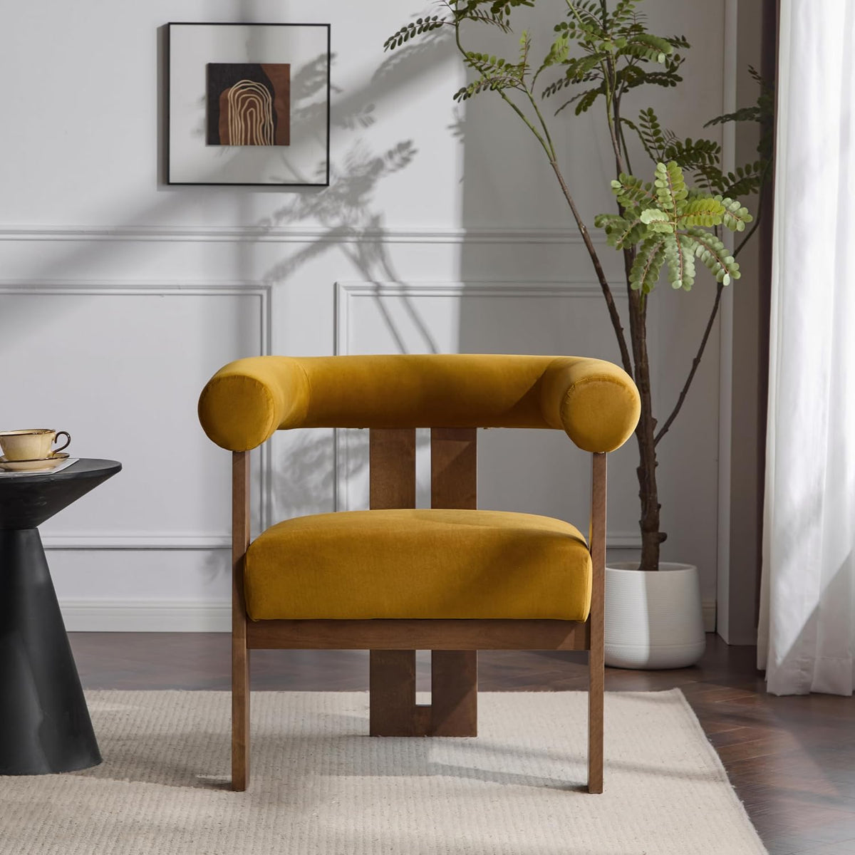 Linton Modern Velvet Upholstered Accent Chair, Living Room Solid Wood Lounge Chair, Bedroom Soft Cushion Comfy