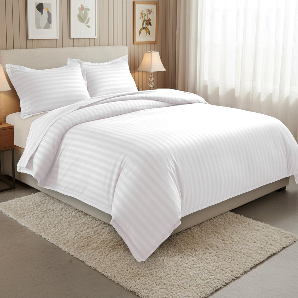 Luxury 3-Piece Striped Duvet Cover Set! - 1500 Premier Hotel Quality Silky-Soft Wrinkle Resistant Damask Stripe Duvet