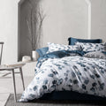 100% Long-Staple Cotton Duvet Cover Set Light Navy Ginkgo Leaf Pattern Printed Comforter Cover 3pcs, Ultra Soft &