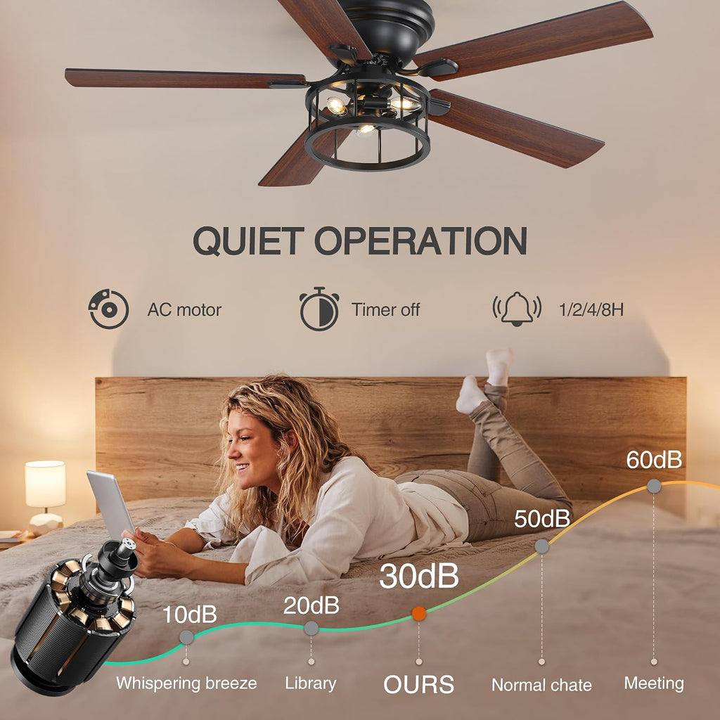 52" Flush Mount Ceiling Fan with Light & Remote