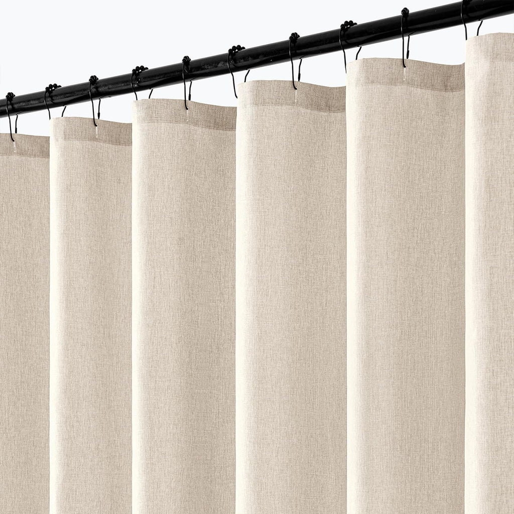 Cream Beige Extra Long Linen Fabric Shower Curtain Set - W72xL108