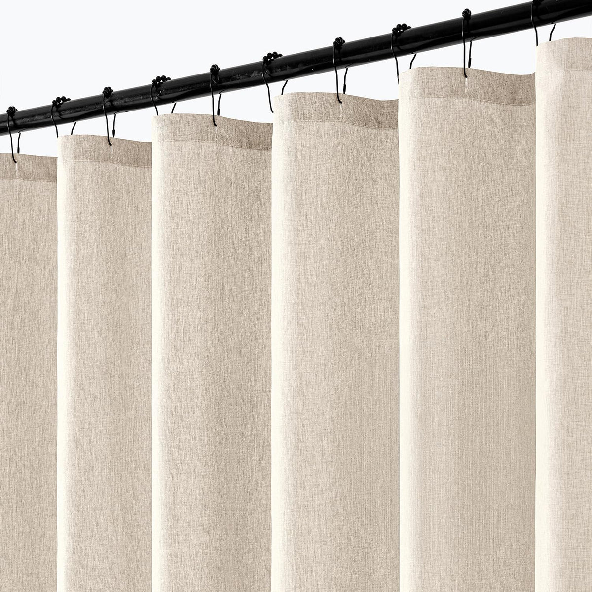 Cream Beige Extra Long Linen Fabric Shower Curtain Set - W72xL108
