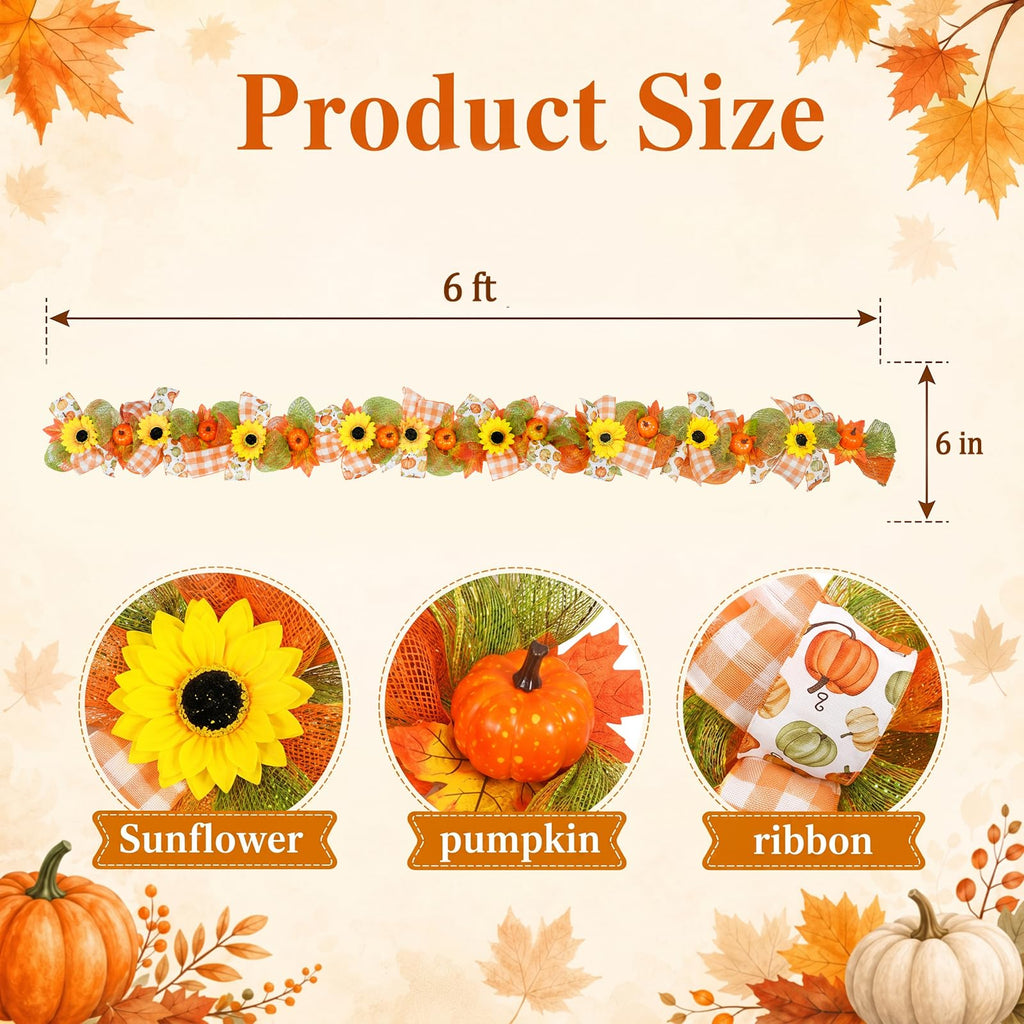Thanksgiving Sunflower Garland for Mantel, Garland for Fireplace Home Decor