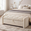 Oversized Corduroy Ottoman Bench with Storage, Upholstered End of Bed Bench , Ottoman Foot Rest , Beige