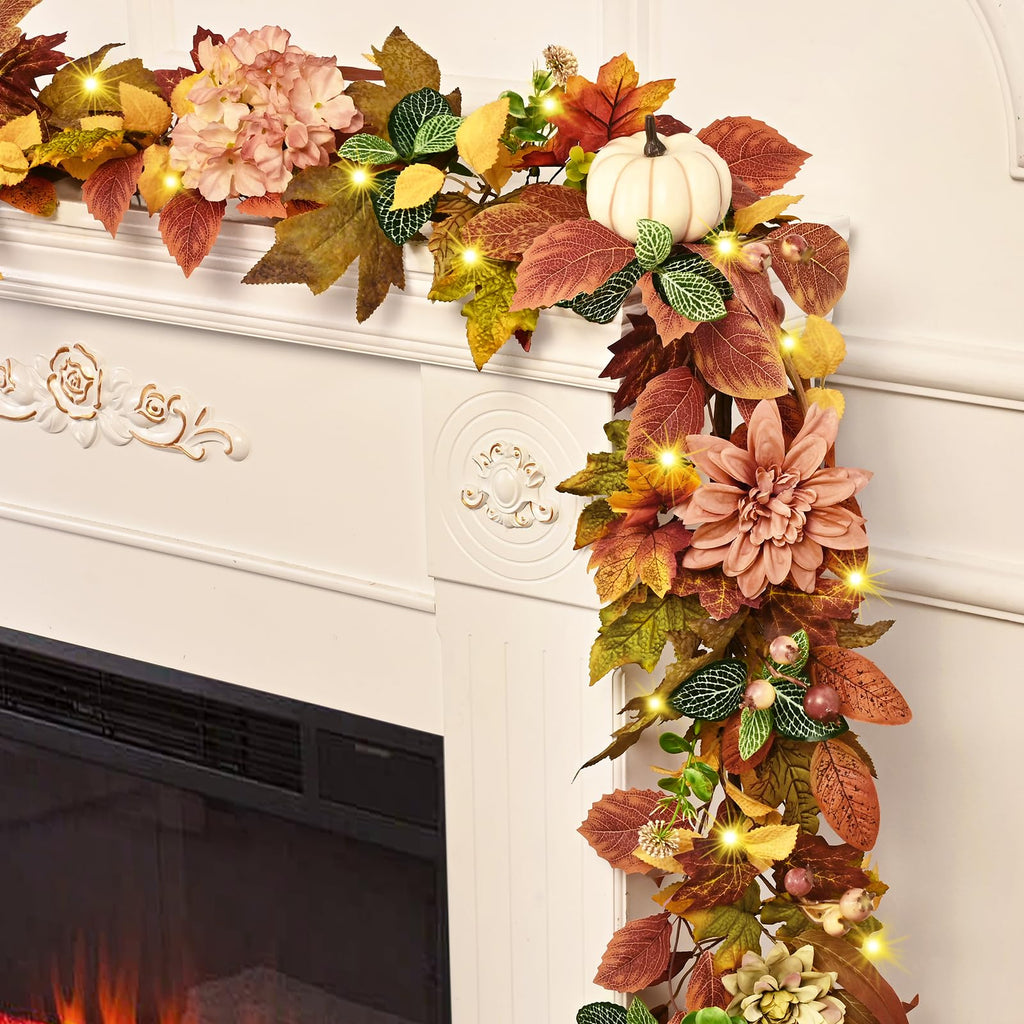 Fall Decorations, Fall Garland for Mantle with Lights