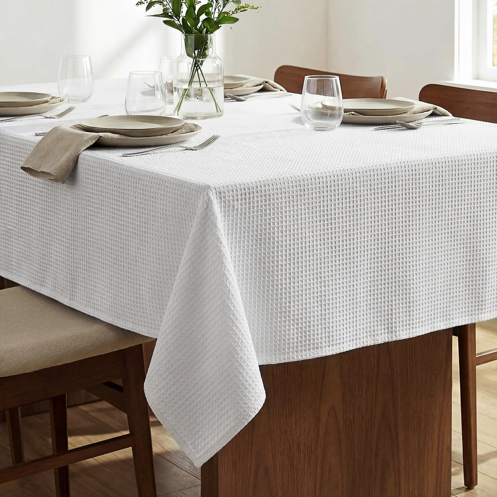Rectangle Tablecloth Waffle Textured Waterproof Table Cloth Stain Resistant Wrinkle Free Washable Decorative Table