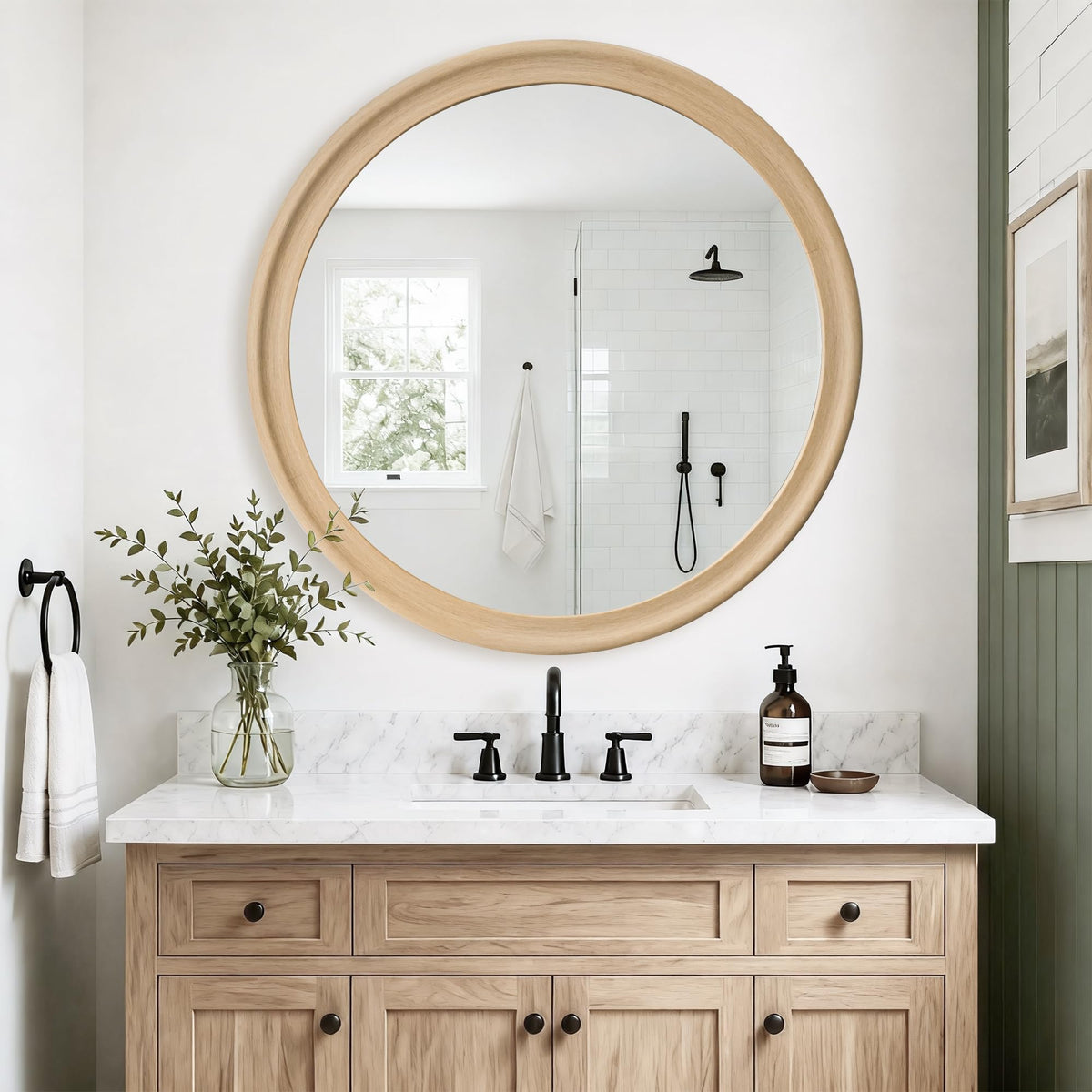 Round Wall Mirrors 30 Inch,Natural Rustic Decorative Transitional Mirror