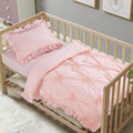 3 Pieces Princess Pink CribBedding Set for Baby Girls, Ultra Soft Blush Pinch Pleat Comforter Set with Ruffles for