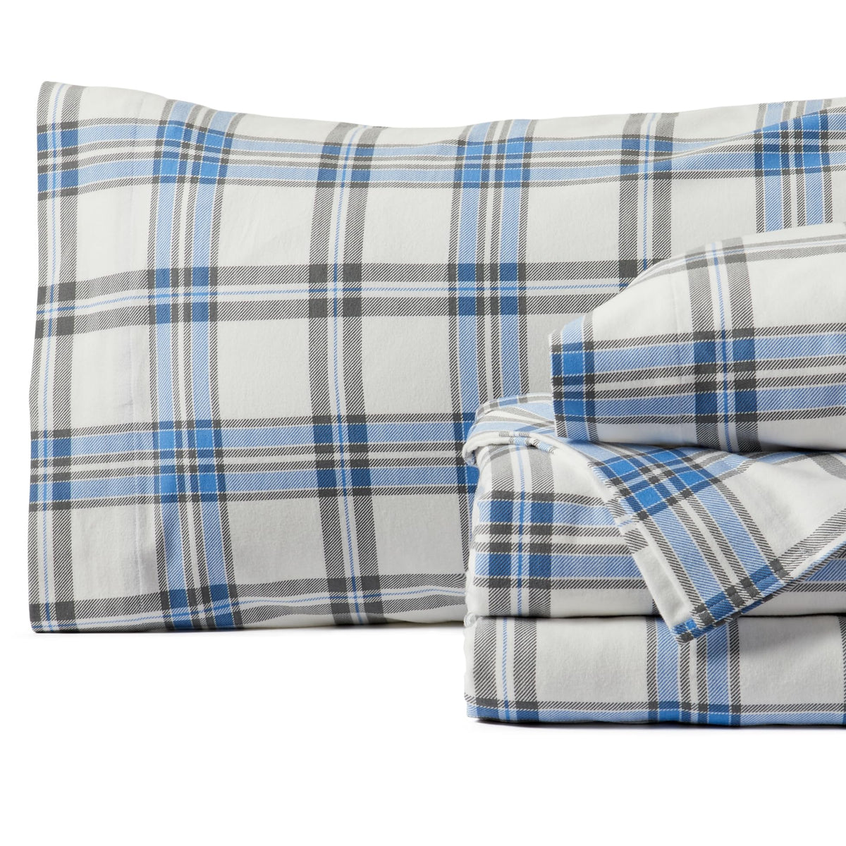 Portuguese Flannel Sheets | 100% Cotton - Plaid - Blue