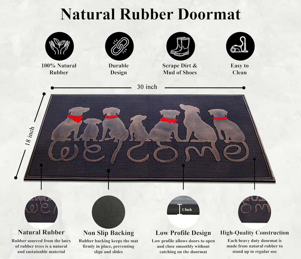 Rubber Welcome Doormat Indoor Entrance, Non-Slip Backing Front Door Mat for High Traffic Area Use, Fun Designed