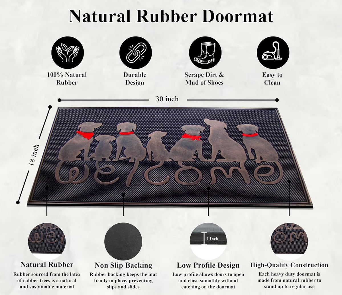 Rubber Welcome Doormat Indoor Entrance, Non-Slip Backing Front Door Mat for High Traffic Area Use, Fun Designed