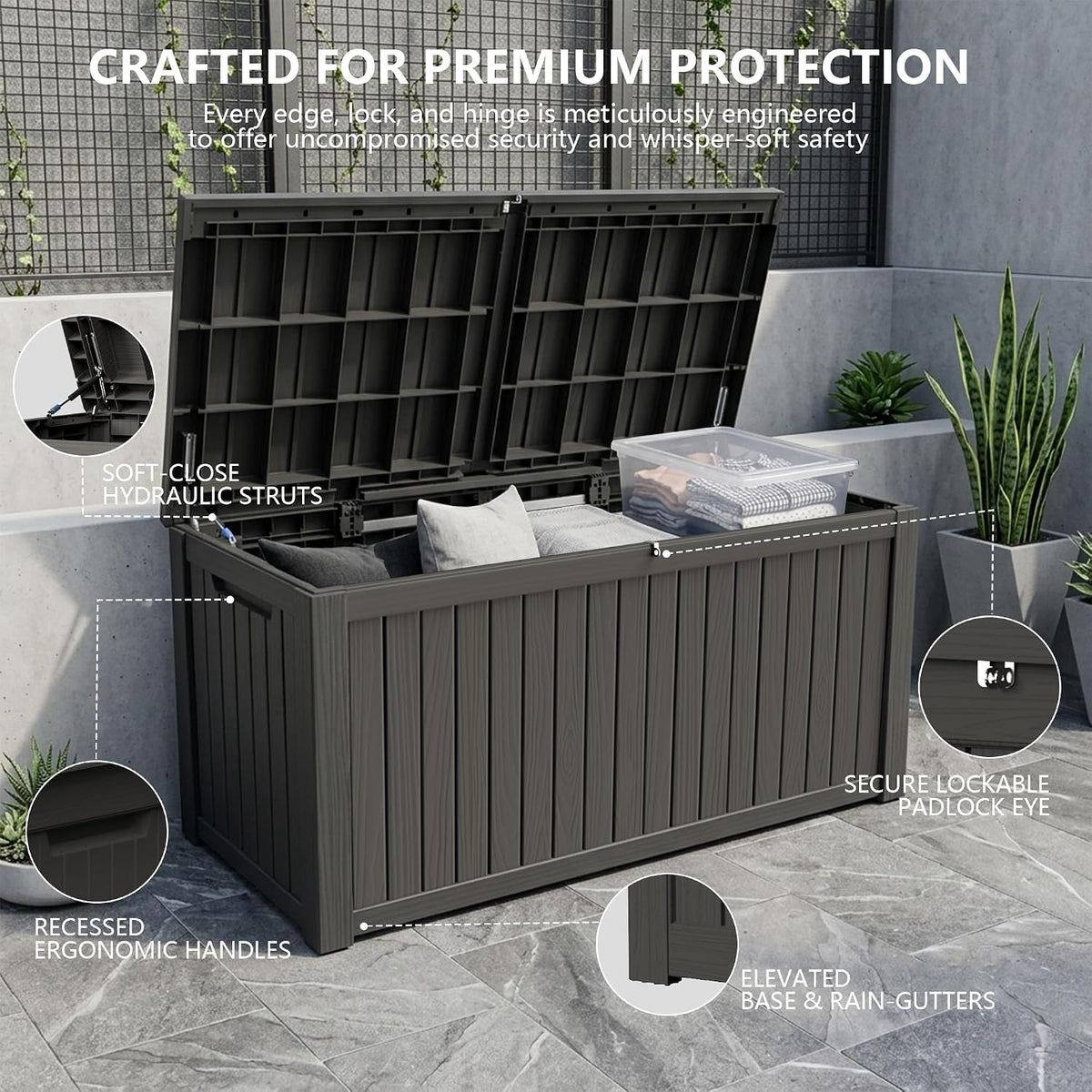 Outdoor Storage Box, 200 Gallon Waterproof Deck Box [Upgraded 3.0], Premium Hydraulic Cushion Storage Chest