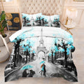 Paris Comforter Set Queen: Teal Paris Bedroom Decor Grey Eiffel Tower Bedding Sets French Style Romantic Quilt Bed