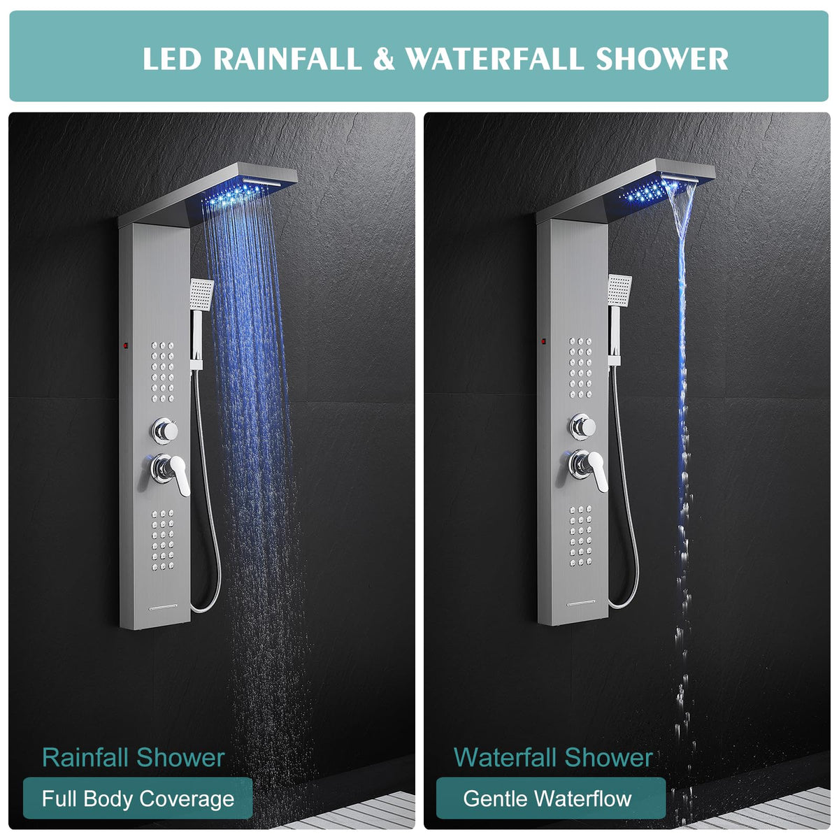 Rainfall LED Shower Panel - 5 in 1 Full Body Shower Tower System